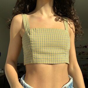 Aritzia Sunday Best Yellow and Blue Plaid Crop Top